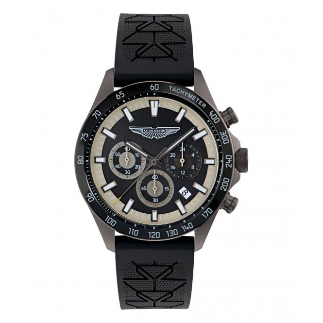 Aston Martin  SPT Black Dial Black Silicone Strap Watch 
