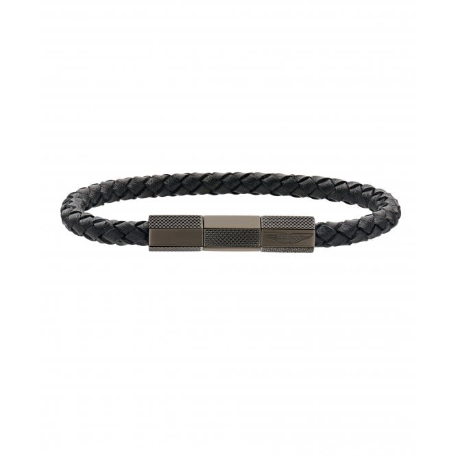Aston Martin  TKS Black Braided Leather Bracelet 20cm 