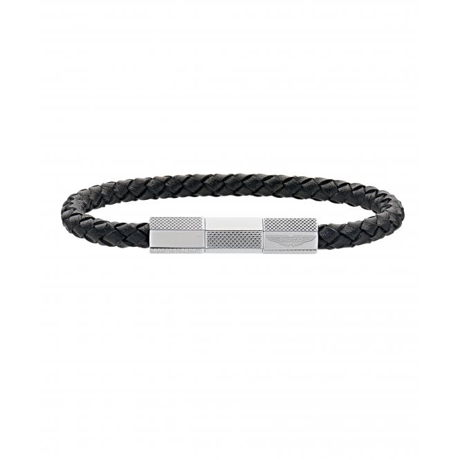 Aston Martin  TKS Black Braided Leather Stainless Steel Clasp Bracelet 20cm 