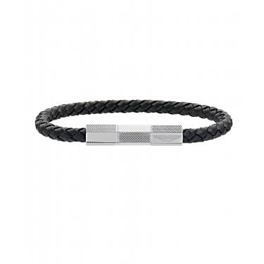 Aston Martin TKS Black Braided Leather Stainless Steel Clasp Bracelet 20cm 