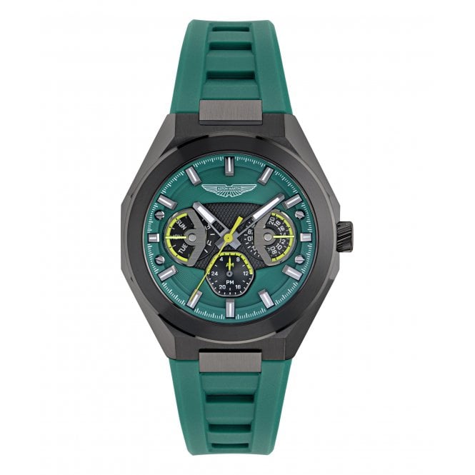 Aston Martin  TKS Octogonal Green Dial Green Silicone Strap Watch 