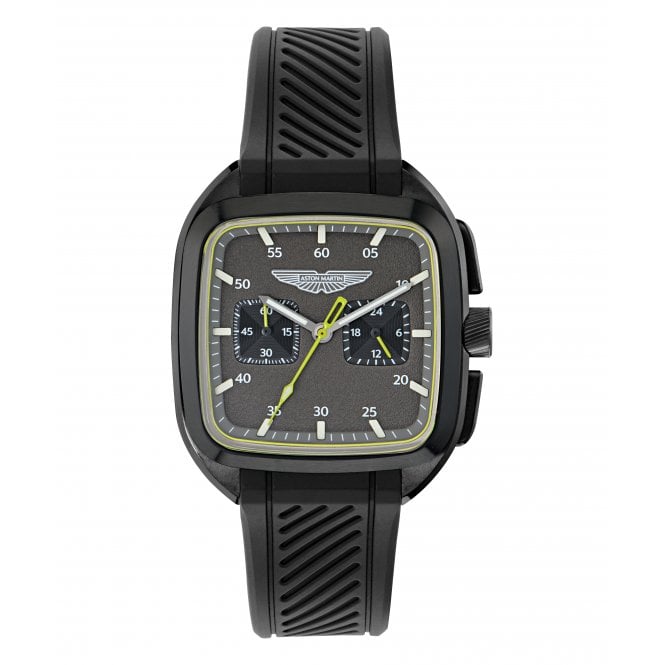 Aston Martin  ULT Black Dial Black Silicone Strap Watch 