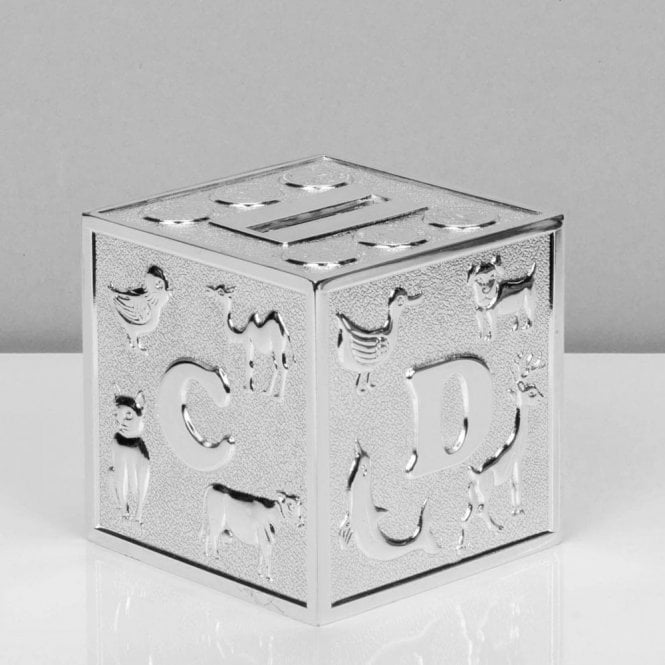 Bambino  Cube A B C Silver Plated Money Box 8cm x 8cm x 8cm