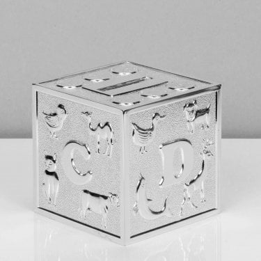 Bambino Cube A B C Silver Plated Money Box 8cm x 8cm x 8cm