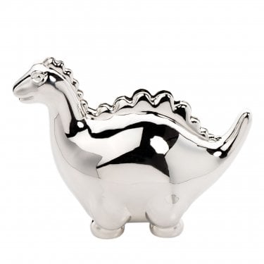 Bambino Dinosaur Silver Plated Money Box H109, W88, D129mm