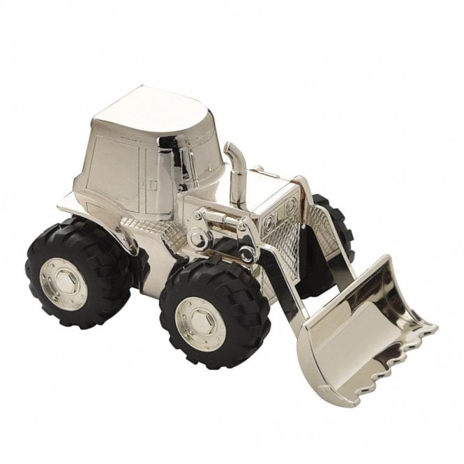 Bambino  Front Loading Digger Silver Plated Money Box 9cm x 13.5cm x 8cm