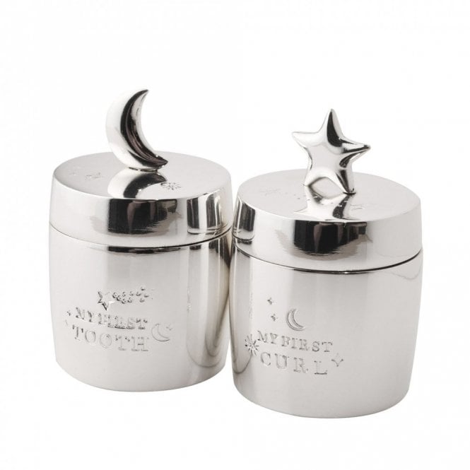 Bambino  Star & Moon Silver Plated First Tooth & First Curl Keepsake Boxes H57, W36, D75mm