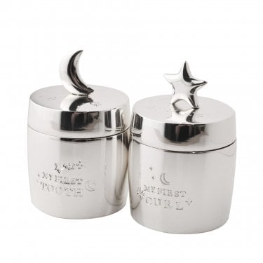 Bambino Star & Moon Silver Plated First Tooth & First Curl Keepsake Boxes H57, W36, D75mm