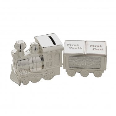 Bambino Train with Carriage for First Tooth and Curl Silver Plated Money Box 7cm x 17cm x 5.5cm