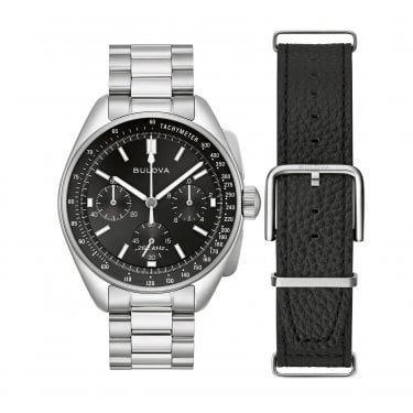 Bulova Gents Lunar Pilot Stainless Steel Interchangeable NATO Leather Strap Watch 