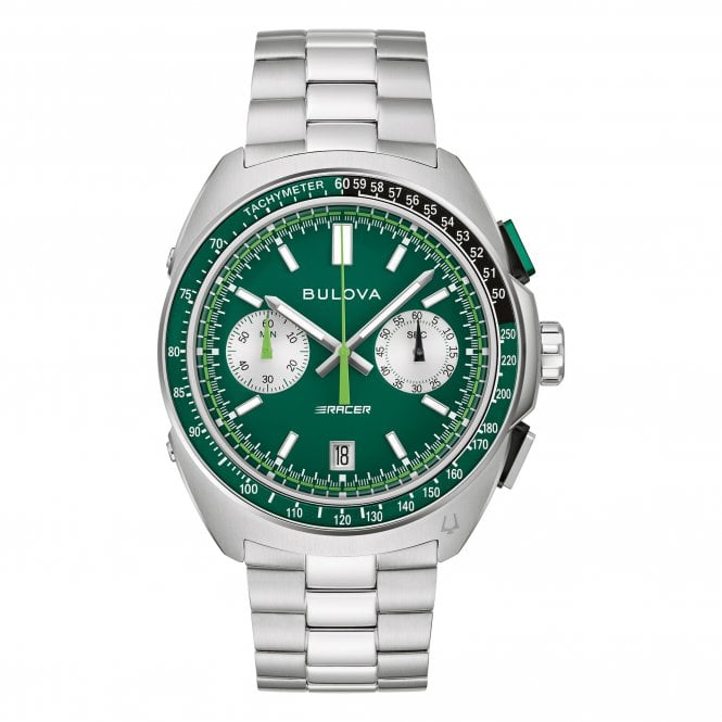 Bulova  Gents Racer Chronograph Green Dial Stainless Steel Watch