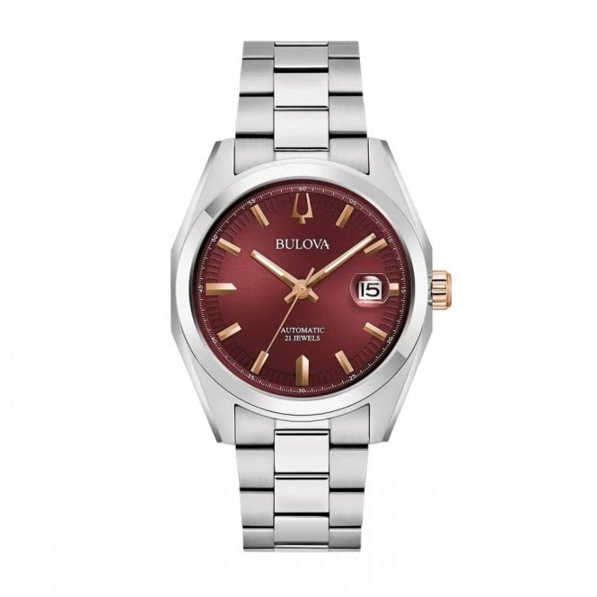 Bulova  Gents Surveyor Burgundy Dial Stainless Steel Automatic Watch