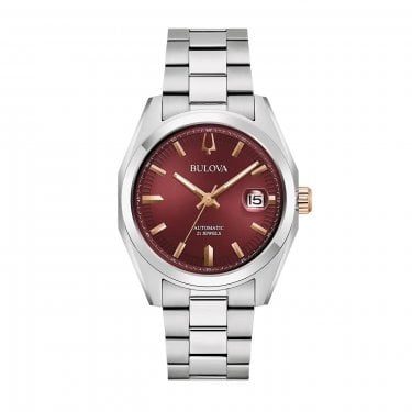 Bulova Gents Surveyor Burgundy Dial Stainless Steel Automatic Watch
