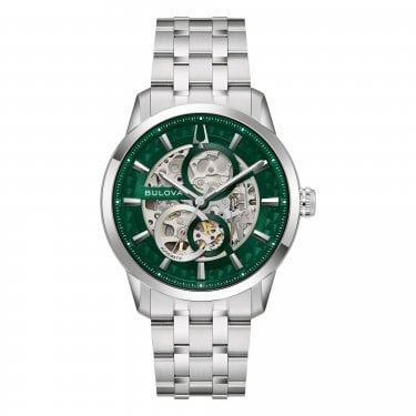Bulova Gents Sutton Green Dial Stainless Steel Automatic Watch