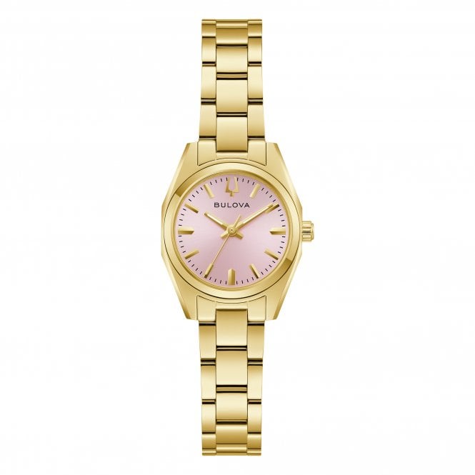Bulova  Ladies Surveyor Pink Dial Gold Tone Stainless Steel Watch