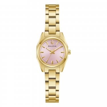 Bulova Ladies Surveyor Pink Dial Gold Tone Stainless Steel Watch