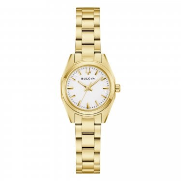 Bulova Ladies Surveyor White Dial Gold Tone Stainless Steel Watch