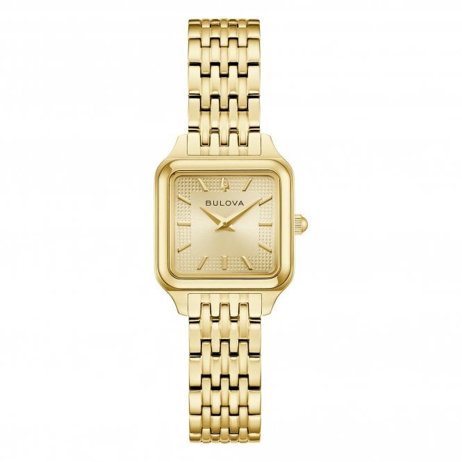 Bulova  Ladies Sutton Rectangular Dial Gold Tone Stainless Steel Watch