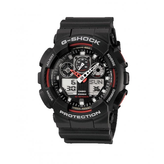 G-Shock Casio  Gents Alarm Chronograph Black & Red Resin Strap Watch 