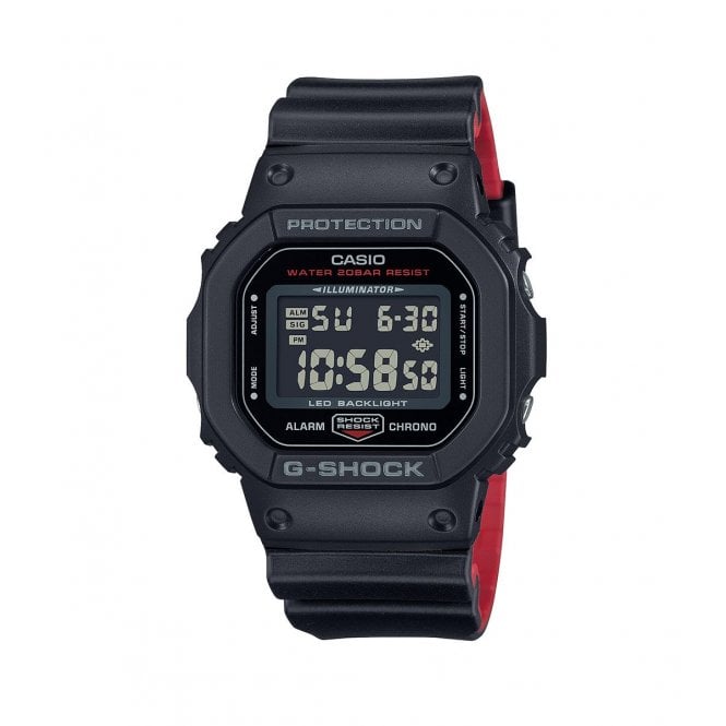 G-Shock Casio  Gents Classic 5600 Black & Red Resin Strap Watch 