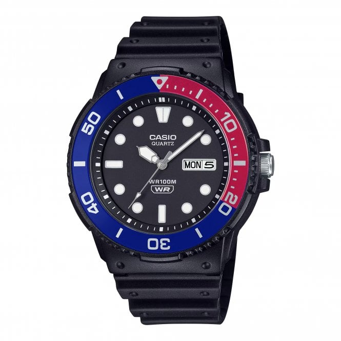 Casio  Gents Classic Sporty Blue & Red Black Resin Strap Watch