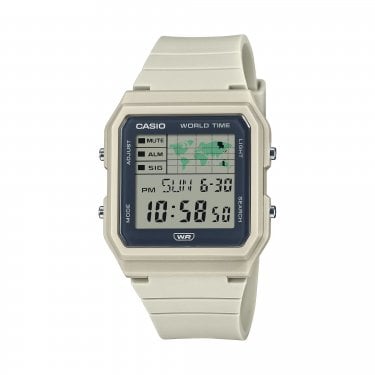 Casio Unisex Pop Digital World Map Cream Resin Strap Watch 
