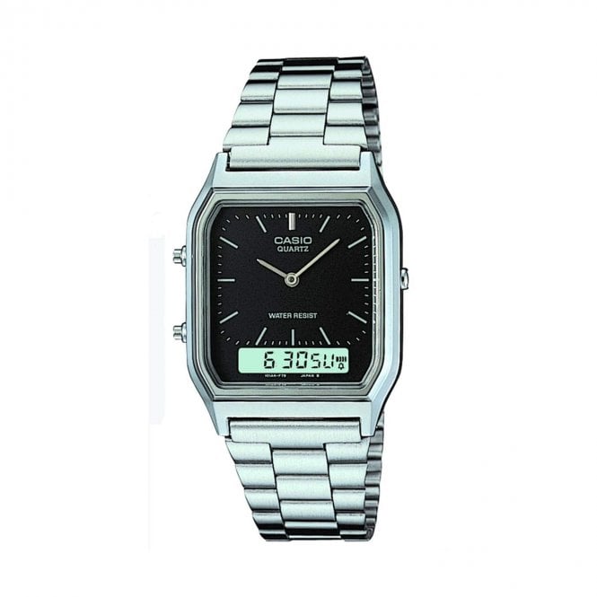Casio  Unisex Vintage Edgy Black Dial Stainless Steel Watch