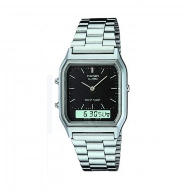 Casio Unisex Vintage Edgy Black Dial Stainless Steel Watch