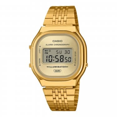 Casio Unisex Vintage Gold Tone Stainless Steel Strap Watch