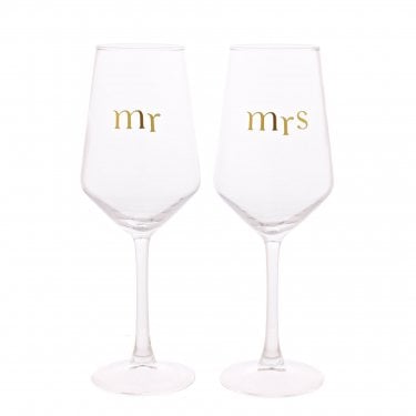 Celebrations Confetti Mr & Mrs Set of 2 Wine Glasses 22.7 x 17.4 x 8.1cm 