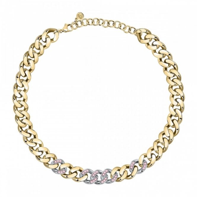 Chiara Ferragni  Bossy Chain Gradient Pink CZ Yellow Gold & Silver Rhodium Neckalce 38+7cm