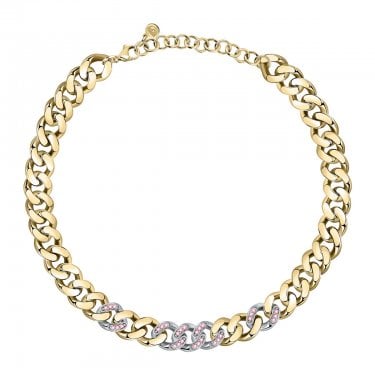 Chiara Ferragni Bossy Chain Gradient Pink CZ Yellow Gold & Silver Rhodium Neckalce 38+7cm