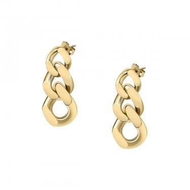 Chiara Ferragni Bossy Pendant Yellow Gold Rhodium Chain Earrings 3cm