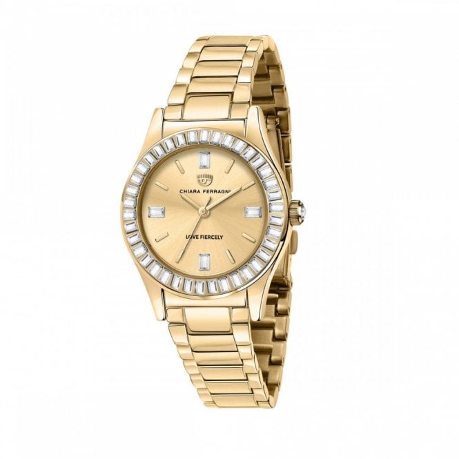 Chiara Ferragni  Contemporary Stone Set Yellow Gold Tone Bracelet Strap Watch