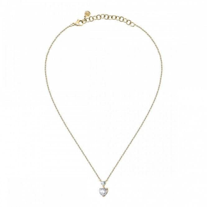Chiara Ferragni  White CZ Double Heart Yellow Gold Rhodium Necklace 38+4cm