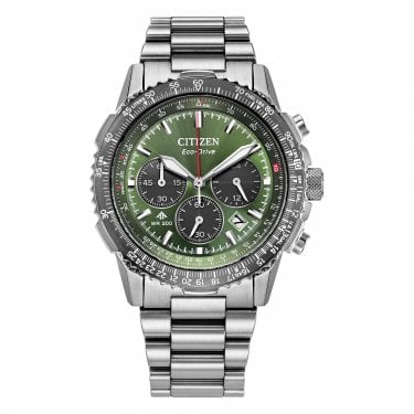 Citizen Gents Promaster Air Navihawk Green Dial Stainless Steel Eco Drive Watch