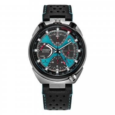 Citizen Gents Promaster Bullhead Racing Chronograph Black & Blue Leather Strap Eco Drive Watch