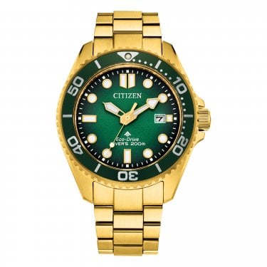 Citizen Gents Promaster Diver Green Dial Gold Tone Stainless Steel Eco Drive Watch