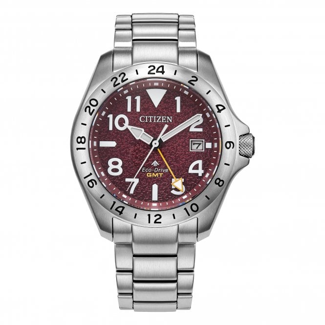 Citizen  Gents Promaster Land GMT Red Dial Stainless Steel Eco Drive Watch