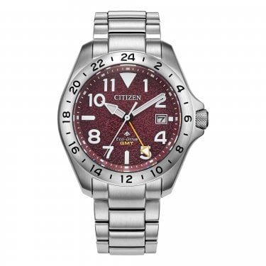 Citizen Gents Promaster Land GMT Red Dial Stainless Steel Eco Drive Watch