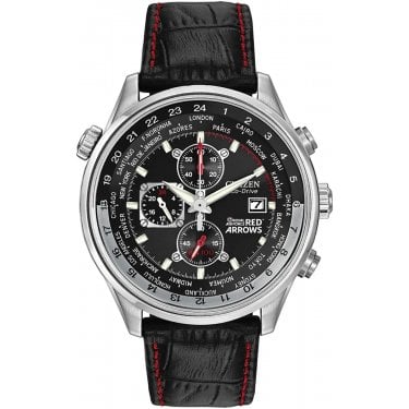 Citizen Gents Red Arrows WR100 Eco-Drive Chronograph Black Leather Strap Watch
