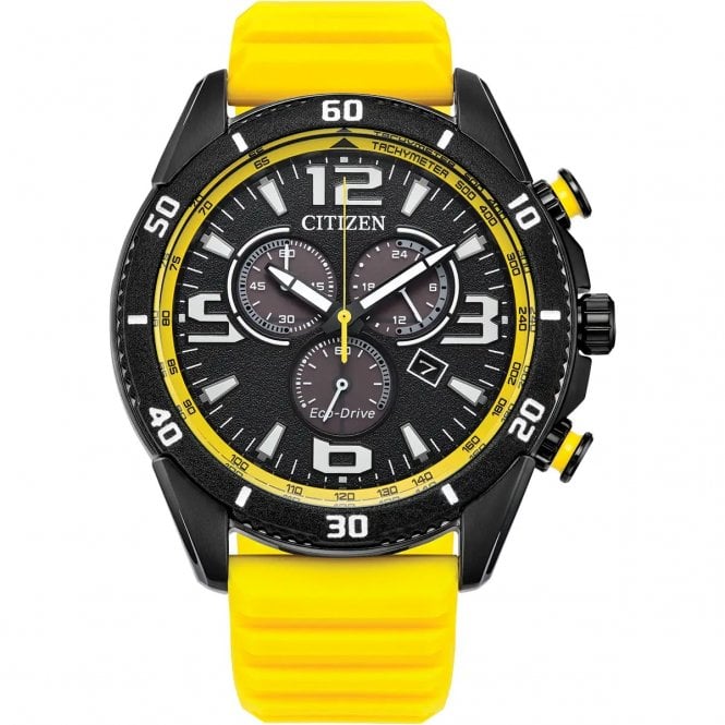 Citizen  Gents Sport Chronograph Eco Drive Yellow Silicone Strap Watch