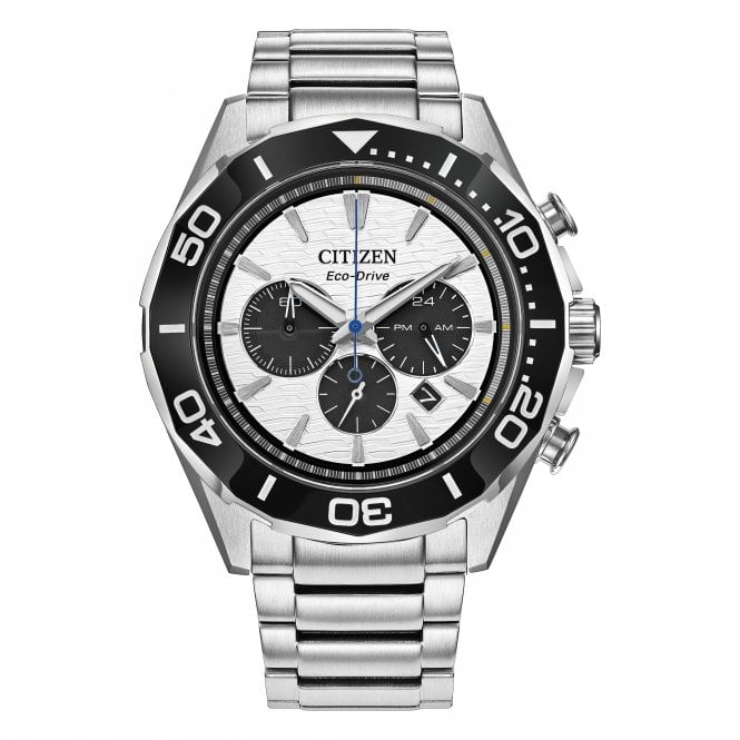 Citizen  Gents Sport Chronograph White Dial Stainless Steel Eco Drive Watch