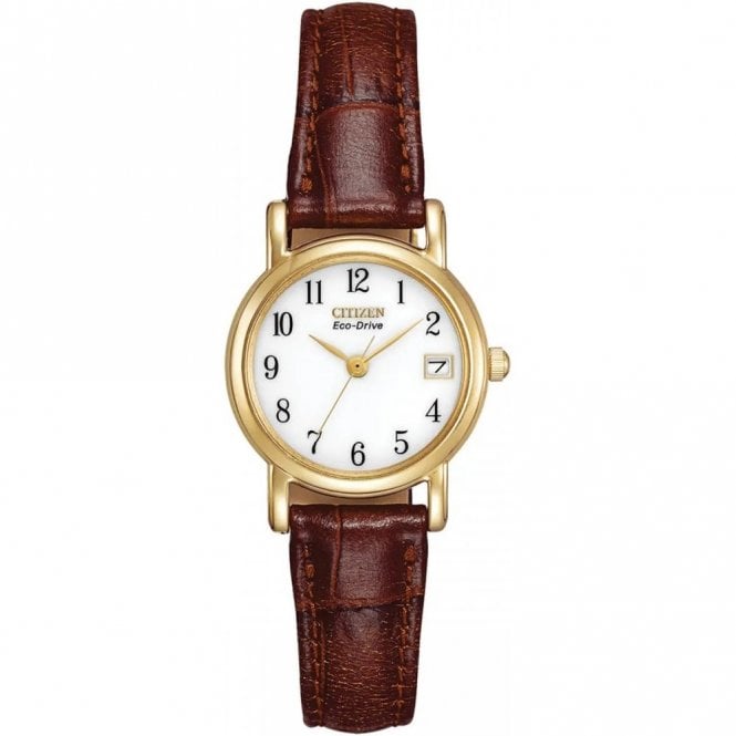 Citizen  Ladies Eco-Drive Brown Leather Strap Watch