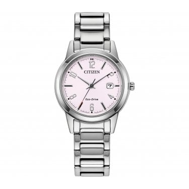 Citizen Ladies Modern Dress Pink Dial Stainless Steel Eco Drive Watch