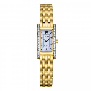 Citizen Ladies Petite Palidoro Crystal Mother of Pearl Dial Gold Tone Stainless Steel Eco Drive Watch