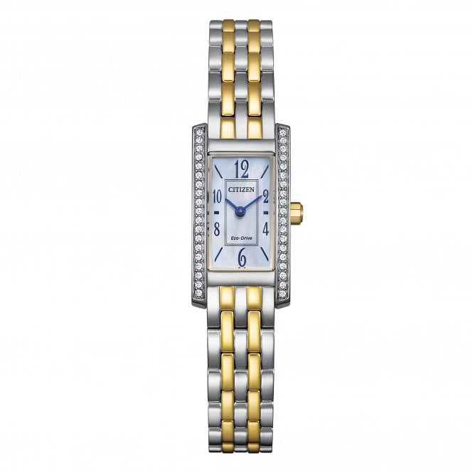 Citizen  Ladies Petite Palidoro Crystal Mother of Pearl Dial Two Tone Stainless Steel Eco Drive Watch