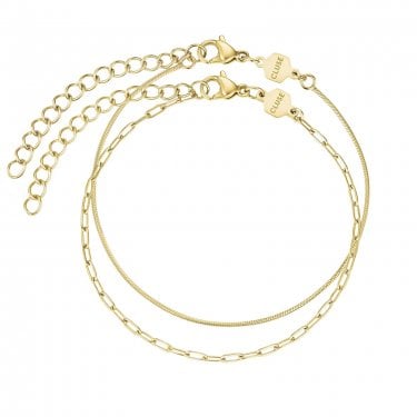 Cluse Essentielle Paperclip & Round Snake Chain Gold Tone Bracelet Set 16-20cm