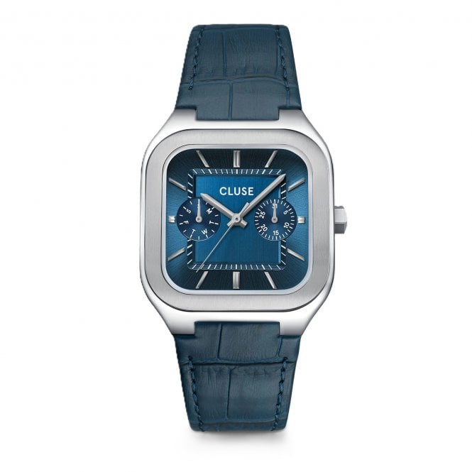 Cluse  Gents Quadrus Blue Dial Blue Leather Strap Watch