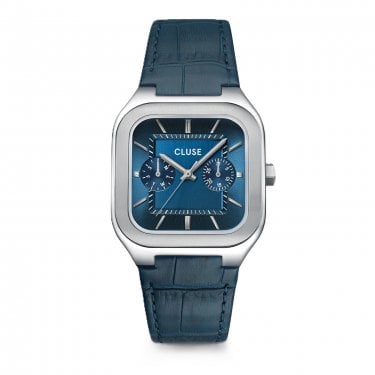 Cluse Gents Quadrus Blue Dial Blue Leather Strap Watch